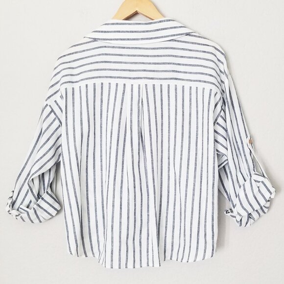 Zara Striped Linen Blend Knotted Twist Front Button Front Shirt Size S White - Picture 8 of 16